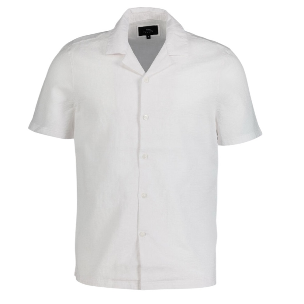 White Textured Button Down Polo Shirt (S)